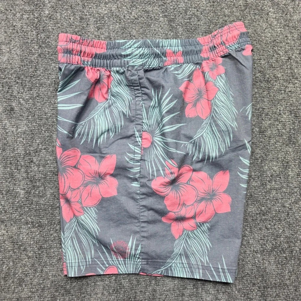 Jacks Supply Co Men's Large Swim Trunks Grey‎ Pink Floral Tropical Shorts 6in